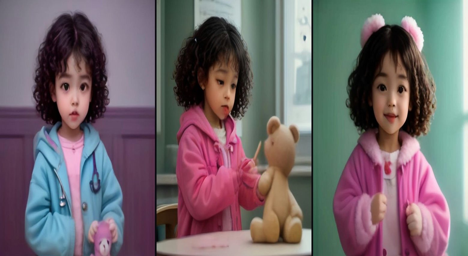 Baby Doctor — Teddy's Checkup — 3-frame storyboard, AI Baby & Toddler AI video prompt example