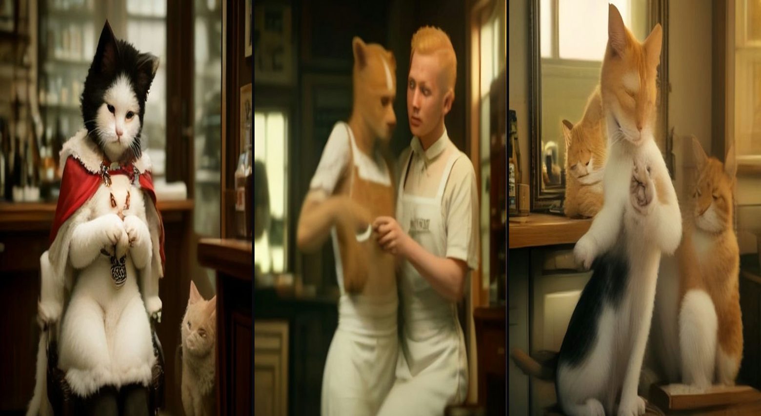 Cat Barber Shop — Fresh Cut, Sir — 3-frame storyboard, Animal Comedy AI video prompt example