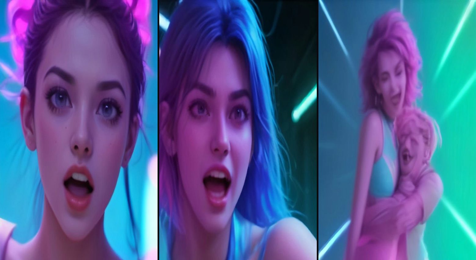 Scream-and-Swap Dance — 3-frame storyboard, Photo Duets AI video prompt example