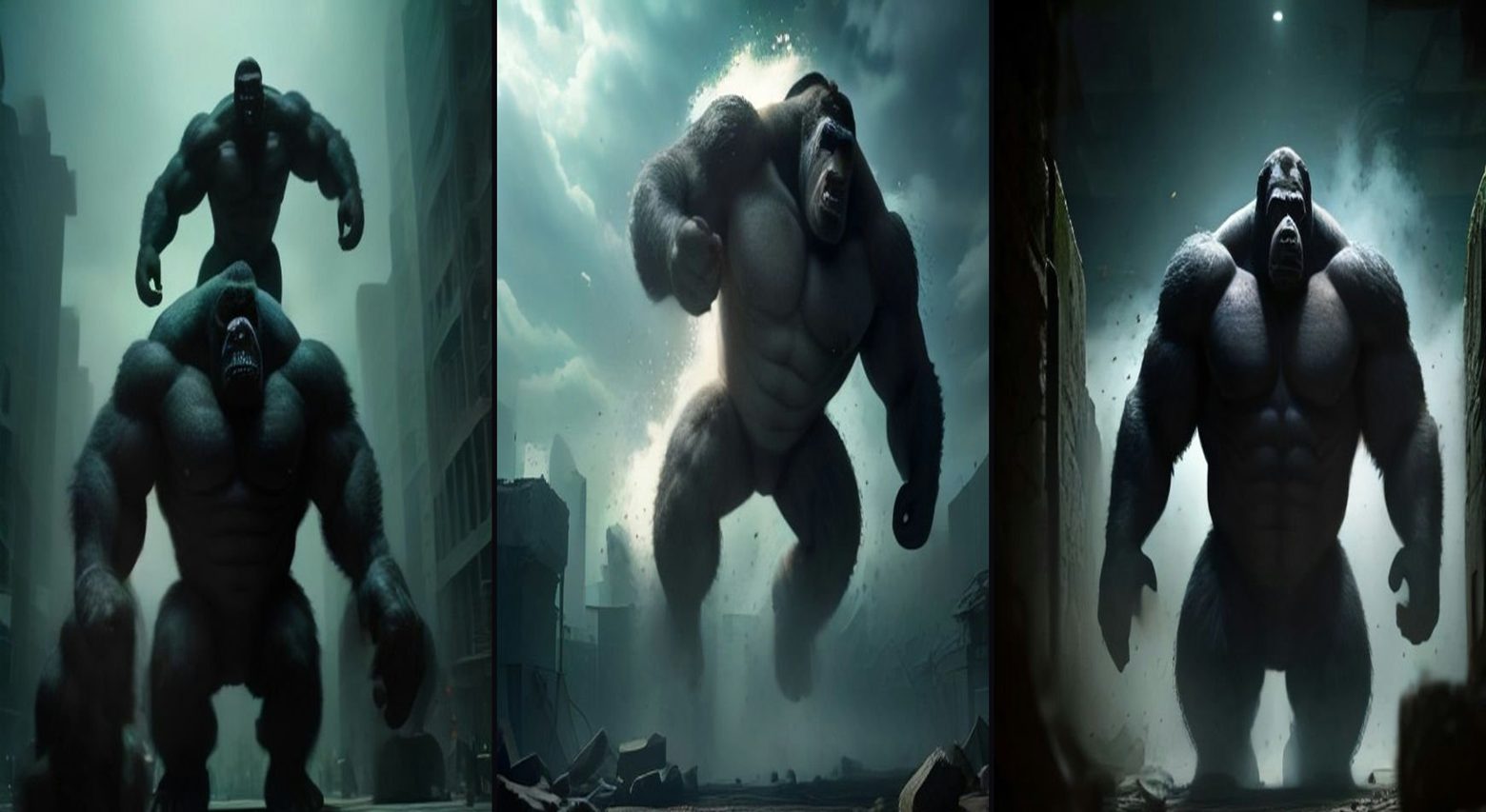 Strongman Fails — Then the Gorilla Steps Up — 3-frame storyboard, Strongman & Spectacle AI video prompt example