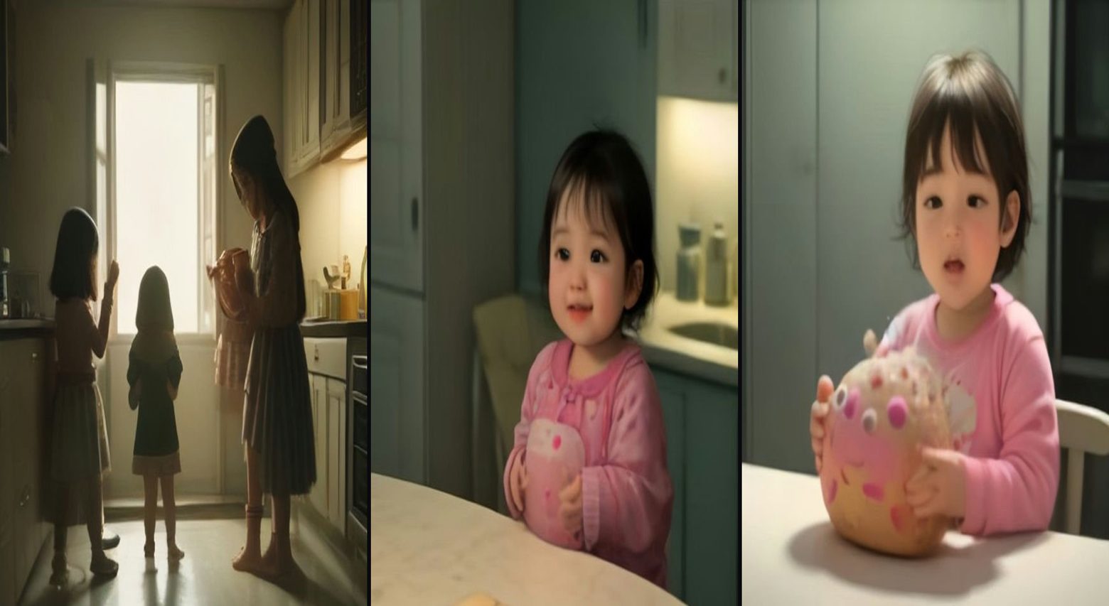 The Snack Heist — 3-frame storyboard, AI Baby & Toddler AI video prompt example