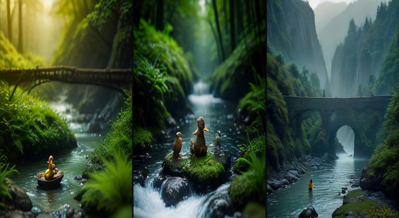 Tiny Heroes River Rescue — 3-frame storyboard, Animal Rescue AI video prompt example