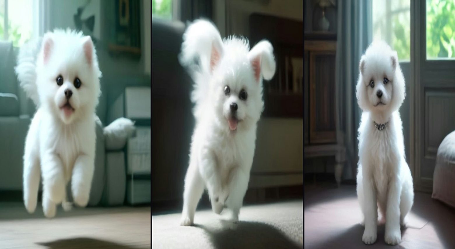 Tiny Poodle Tornado — 3-frame storyboard, Animal Comedy AI video prompt example